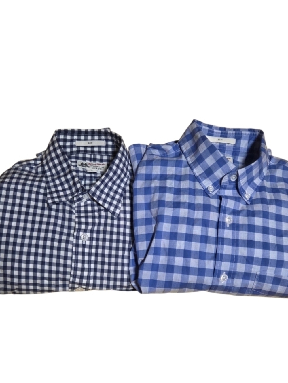 Two J Crew Thomas Mason Mens Blue Plaid Button Slim Fit Cotton Shirts Size Small